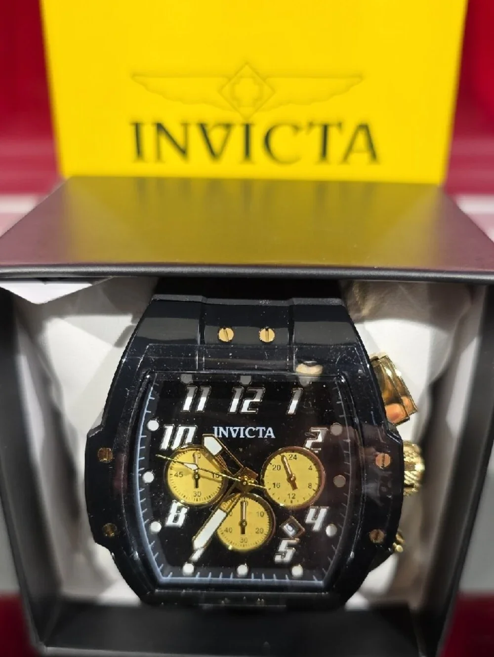 Invicta Black And Gold Chronograph Watch New With Box